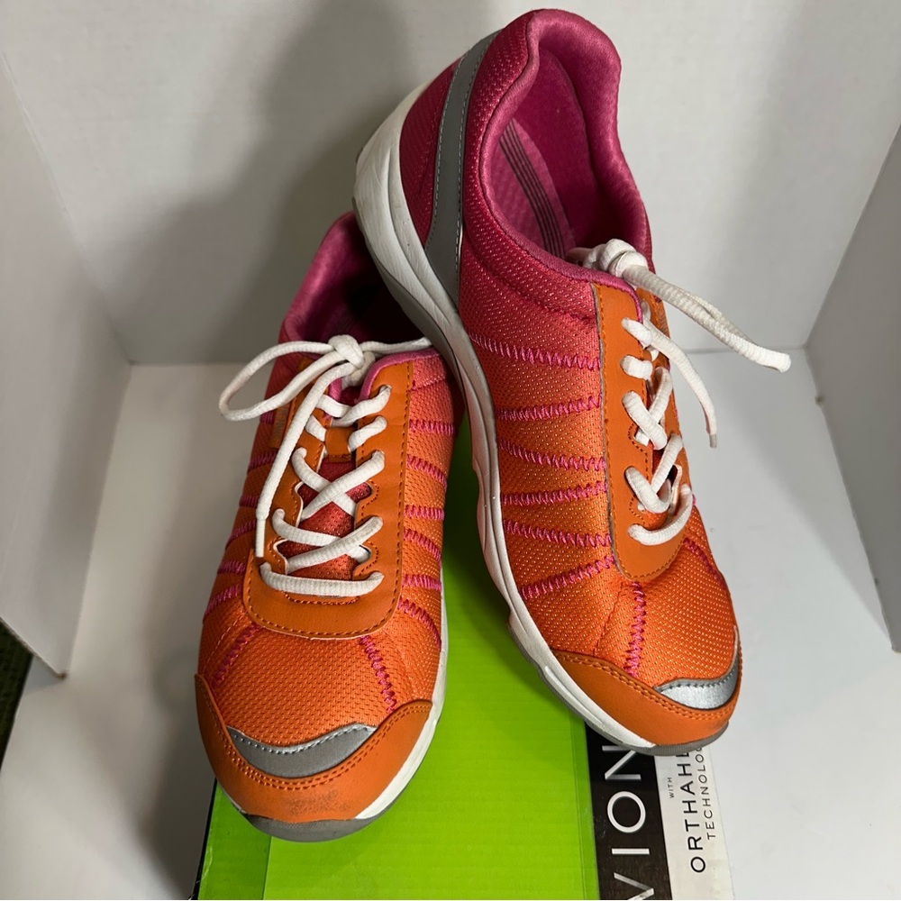 NIB Vionic Women's Orange/ Pink Alliance Orthotic Mesh Walking Sneakers Size 8.5